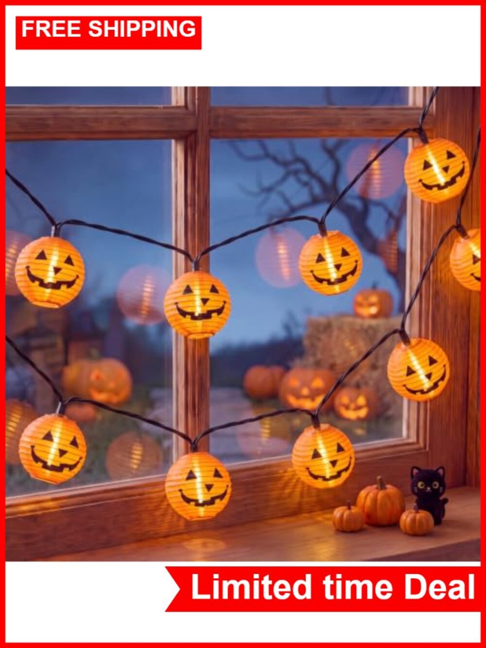 Halloween Pumpkin Lantern String Lights 8.5Ft LED Plug In Outdoor